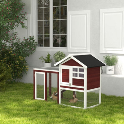 PawHut 122cm Wooden Rabbit Hutch Bunny Cage Pet House with Tray Ladder Run