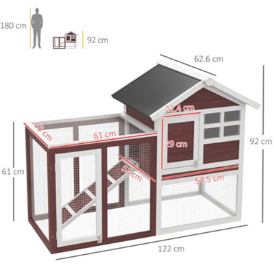 PawHut 122cm Wooden Rabbit Hutch Bunny Cage Pet House with Tray Ladder Run - 3