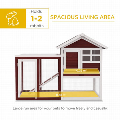 PawHut 122cm Wooden Rabbit Hutch Bunny Cage Pet House with Tray Ladder Run - 6