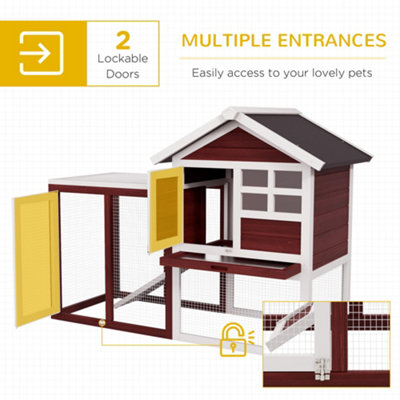 PawHut 122cm Wooden Rabbit Hutch Bunny Cage Pet House with Tray Ladder Run - 7