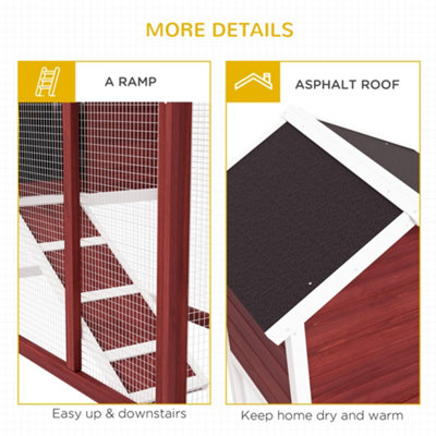 PawHut 122cm Wooden Rabbit Hutch Bunny Cage Pet House with Tray Ladder Run - 5