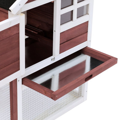 PawHut 122cm Wooden Rabbit Hutch Bunny Cage Pet House with Tray Ladder Run - 9