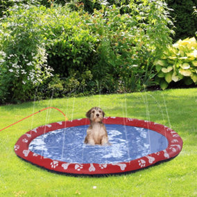 PawHut 150cm Splash Pad Sprinkler for Pets Dog Bath Pool Water Game Mat Toy Non-slip Outdoor Backyard Red