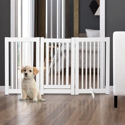 6-Panel Freestanding Bamboo Dog Gate - Expandable To 110", No Drill, For Indoor Use (Black Finish)