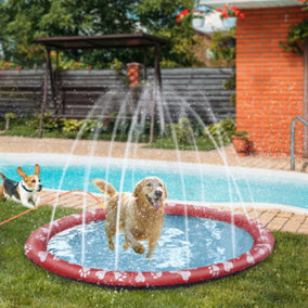 PawHut 170cm Splash Pad Sprinkler for Pets Dog Bath Pool Non-slip Outdoor Red