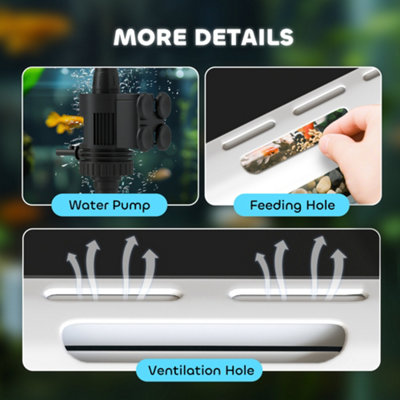PawHut 17L Glass Fish Tank with Filter System, LED Light, Water Pump, White