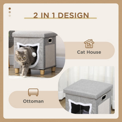 PawHut 2 in 1 Cat Bed Ottoman w Removable Cushion Handles Scratching Pad