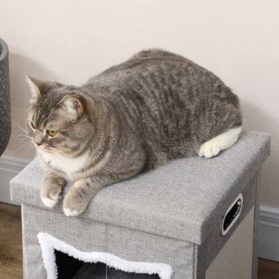 PawHut 2 in 1 Cat Bed Ottoman w Removable Cushion Handles Scratching Pad