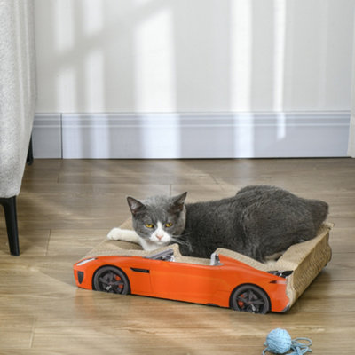 PawHut 2 in 1 Cat Scratching Board with Catnip Car shaped Cat Scratch Bed