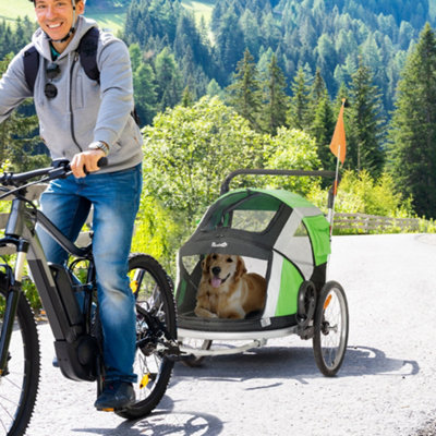 PawHut 2in1 Dog Bicycle Trailer w/ Safety Leash, Reflectors Green at B&Q