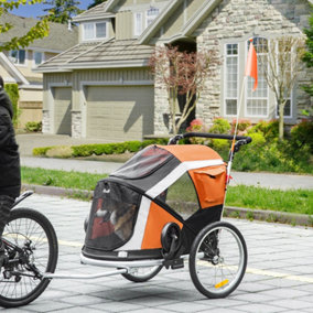 PawHut 2-in-1 Dog Bicycle Trailer w/ Safety Leash, Reflectors - Orange