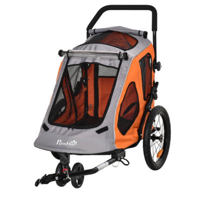 PawHut 2 IN 1 Dog Bike Trailer 360 Degrees Rotatable Front Wheel Reflectors Parking Straps Hitch Coupler Water Resistant Orange