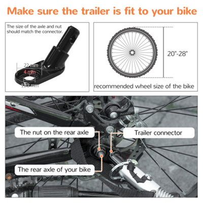 PawHut 2 IN 1 Dog Bike Trailer 360 Degrees Rotatable Front Wheel Reflectors Parking Straps Hitch Coupler Water Resistant Orange - 7