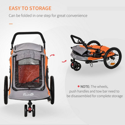 PawHut 2 IN 1 Dog Bike Trailer 360 Degrees Rotatable Front Wheel Reflectors Parking Straps Hitch Coupler Water Resistant Orange - 5