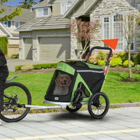 PawHut 2 in 1 Dog Bike Trailer, Foldable Dog Stroller for Medium Dogs - Green
