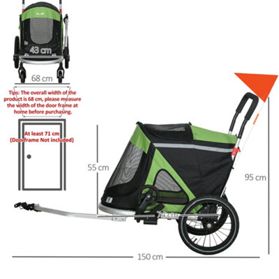 PawHut 2 in 1 Dog Bike Trailer Pet Stroller for Large Dogs W/ Hitch - Green