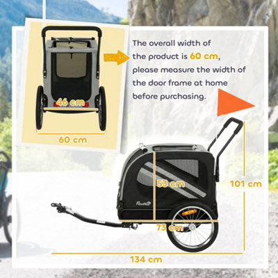 PawHut 2-In-1 Dog Bike Trailer Foldable Stroller w/ Reflector Flag Grey