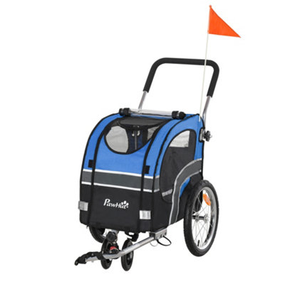 PawHut 2-in-1 Dog Bike Trailer Pet Cart Carrier for Bicycle with 360 Degrees Rotatable Front Wheel Reflectors Weather Resistant