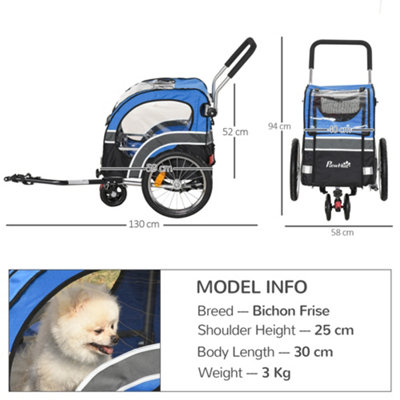 PawHut 2-in-1 Dog Bike Trailer Pet Cart Carrier for Bicycle with 360 Degrees Rotatable Front Wheel Reflectors Weather Resistant - 3