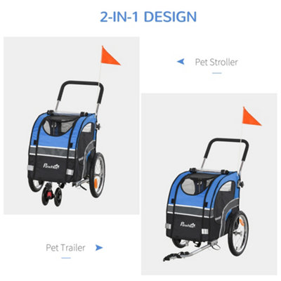 PawHut 2-in-1 Dog Bike Trailer Pet Cart Carrier for Bicycle with 360 Degrees Rotatable Front Wheel Reflectors Weather Resistant - 4