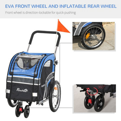 PawHut 2-in-1 Dog Bike Trailer Pet Cart Carrier for Bicycle with 360 Degrees Rotatable Front Wheel Reflectors Weather Resistant - 5