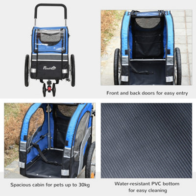 PawHut 2-in-1 Dog Bike Trailer Pet Cart Carrier for Bicycle with 360 Degrees Rotatable Front Wheel Reflectors Weather Resistant - 8