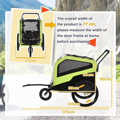 PawHut 2 in 1 Dog Bike Trailer Pet Stroller for Large Dogs W/ Hitch - Green - 3