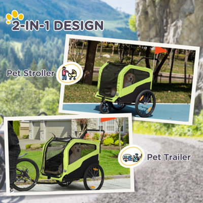 PawHut 2 in 1 Dog Bike Trailer Pet Stroller for Large Dogs W/ Hitch - Green - 6