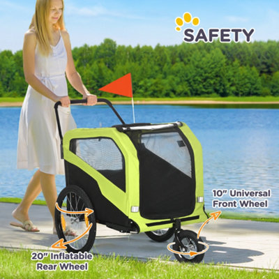 PawHut 2 in 1 Dog Bike Trailer Pet Stroller for Large Dogs W/ Hitch - Green - 8