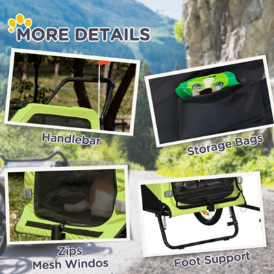PawHut 2 in 1 Dog Bike Trailer Pet Stroller for Large Dogs W/ Hitch - Green - 9