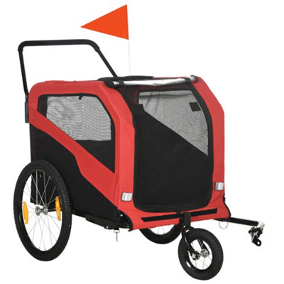 PawHut 2 in 1 Dog Bike Trailer Pet Stroller for Large Dogs W/ Hitch - Red