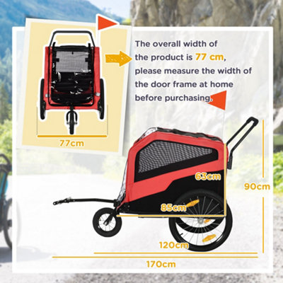 PawHut 2 in 1 Dog Bike Trailer Pet Stroller for Large Dogs W/ Hitch - Red - 3
