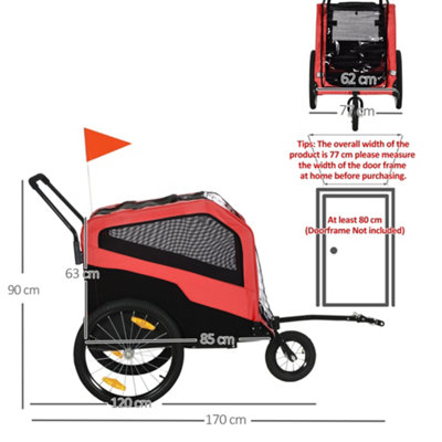 PawHut 2 in 1 Dog Bike Trailer Pet Stroller for Large Dogs W/ Hitch - Red