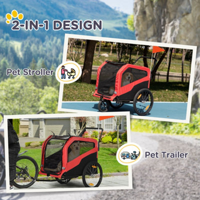 PawHut 2 in 1 Dog Bike Trailer Pet Stroller for Large Dogs W/ Hitch - Red - 6