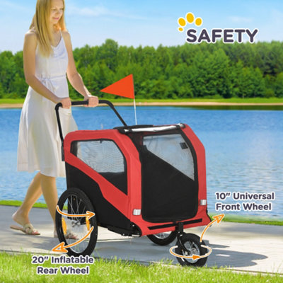 PawHut 2 in 1 Dog Bike Trailer Pet Stroller for Large Dogs W/ Hitch - Red - 8