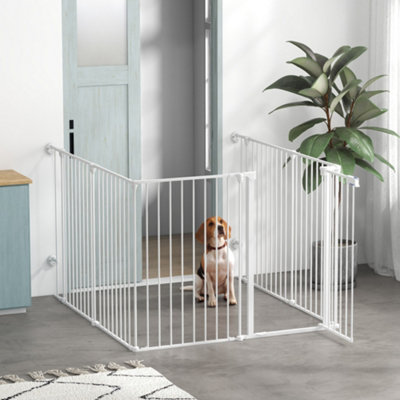 PawHut 2 in 1 Dog Pen Safety Pet Gate 6 Panels for Medium Dogs 90Hcm White