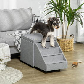 PawHut 2 in 1 Dog Steps Ottoman, 4 Tiers Pet Stairs for Small Medium Dogs and Cats, Pet Ladder w/ Storage Basket