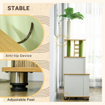 PawHut 2-in-1 Hidden Litter Box with Green Leaf Cat Tree, Indoor - Oak