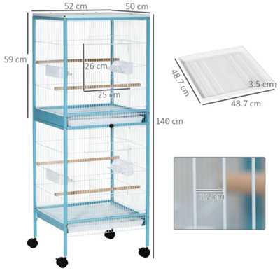 PawHut 2 In 1 Large Bird Cage Budgie Cage with Stand Wheels Aviary for Finch Canaries Cockatiels Slide-out Trays Light Blue - 3