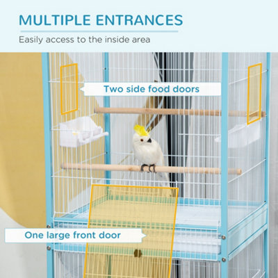 PawHut 2 In 1 Large Bird Cage Budgie Cage with Stand Wheels Aviary for Finch Canaries Cockatiels Slide-out Trays Light Blue - 7