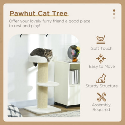 PawHut 2 Tier Cat Resting Tree w/ Top Basket Cushion Sisal Post Cream White - 4