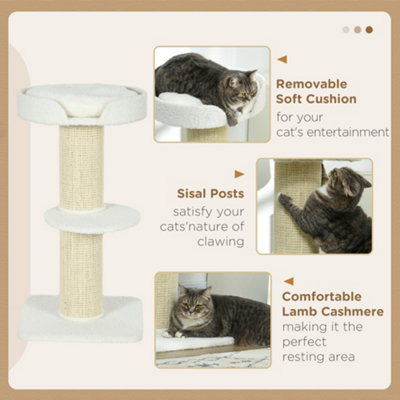 PawHut 2 Tier Cat Resting Tree w/ Top Basket Cushion Sisal Post Cream White - 5