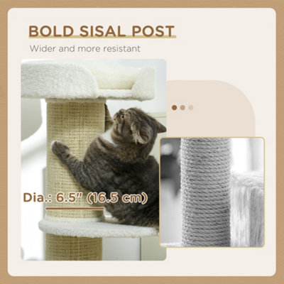 PawHut 2 Tier Cat Resting Tree w/ Top Basket Cushion Sisal Post Cream White - 6