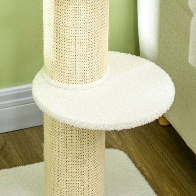 PawHut 2 Tier Cat Resting Tree w/ Top Basket Cushion Sisal Post Cream White - 8