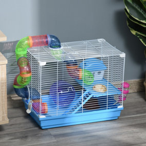 Pawhut 2 Tier Hamster Cage Carrier Habitat Small Animal House with Exercise Wheels Tunnel Tube Water Bottle Dishes