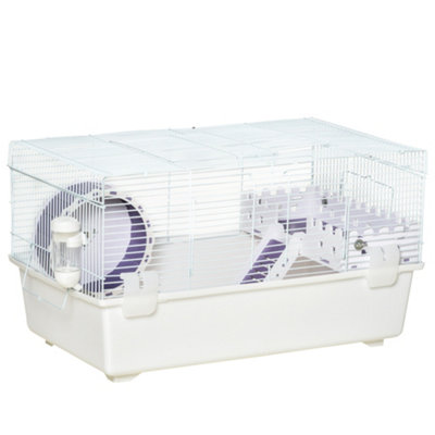 PawHut 2 Tier Hamster Cage Rodent House Small Animal Habitat with Exercise Wheel Water Bottle Ladder, White