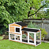 PawHut 2-Tier Rabbit Hutch Wooden Guinea Pig House Pet Cage Outdoor w/ Sliding-out Tray Ramp, 157.4x53x93.5cm, Yellow