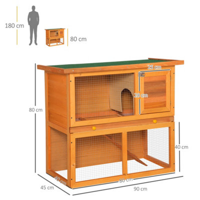 PawHut 2-Tier Rabbit Hutch Wooden Guinea Pig Hutch Double Decker Pet Cage Run with Sliding Tray Opening Top - 3