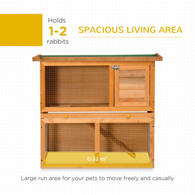 PawHut 2-Tier Rabbit Hutch Wooden Guinea Pig Hutch Double Decker Pet Cage Run with Sliding Tray Opening Top - 6