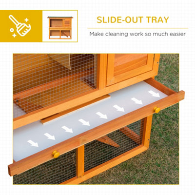 PawHut 2-Tier Rabbit Hutch Wooden Guinea Pig Hutch Double Decker Pet Cage Run with Sliding Tray Opening Top